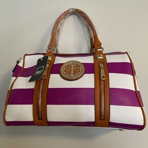 MKF Mia K Farrow Chic Striped Satchel with Tan Accents Has Some Flaws See Pics